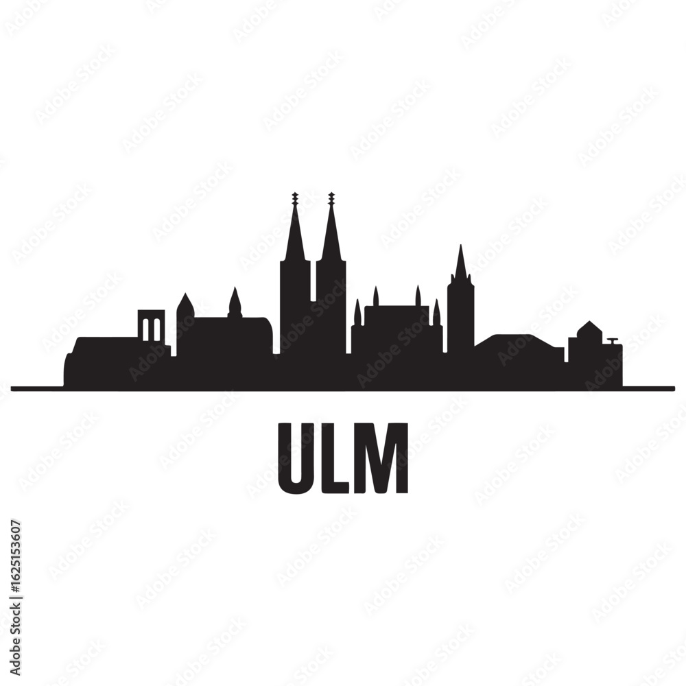 Fototapeta premium Ulm skyline silhouette. Black Ulm city. Vector black silhouette. with white background
