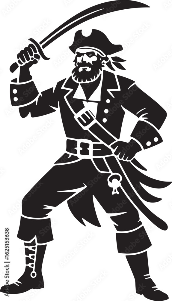 Fototapeta premium Pirate Silhouette A Swashbuckling Buccaneer with Sword for Adventure Themes and Historical Illustrations