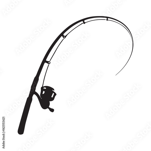 "Silhouette of Fishing Rod with Bent Pole Vector Illustration"

