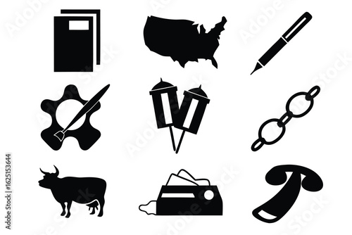 Diverse black and white graphic symbols set of icons