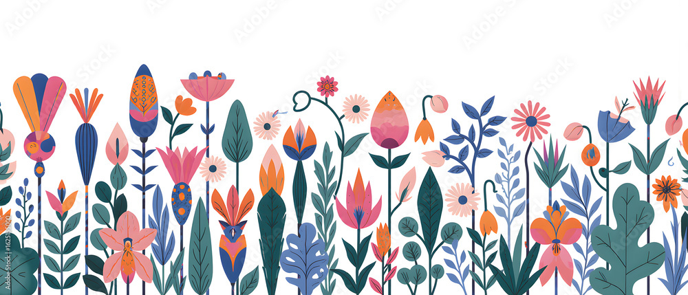 Fototapeta premium Colorful abstract flowers in modern flat style on white background