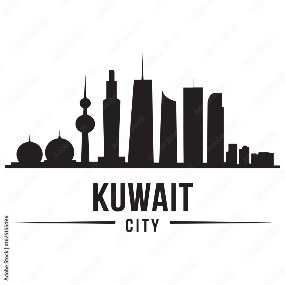 Obraz premium Kuwait city skyline horizontal banner. Kuwait city. Vector template for your design. Vector black silhouette. with white background