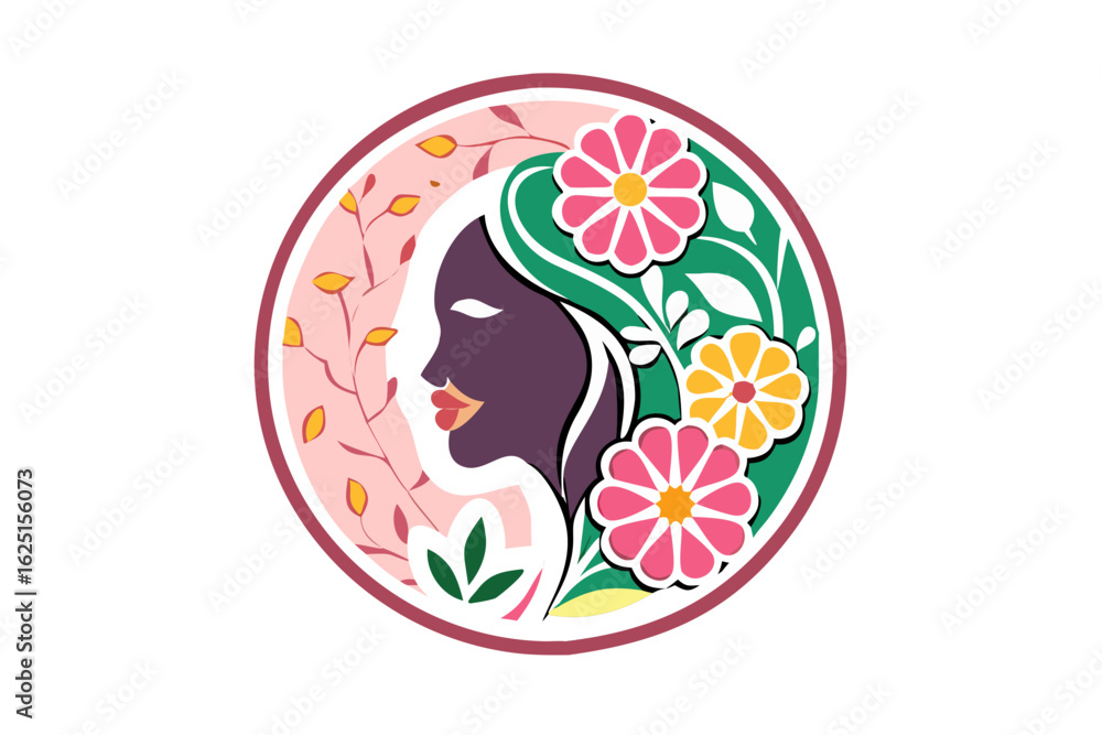 Fototapeta premium Stylized female head with bold flowers and bright colors