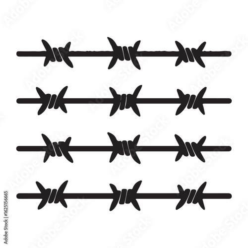 "Barbed Wire Silhouette Vector Illustration Set in Black"

