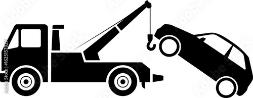 Tow Truck Towing a Car Silhouette Icon