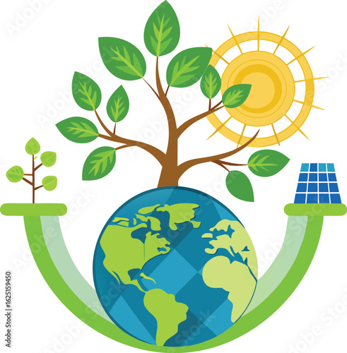 ecology concept with globe and tree