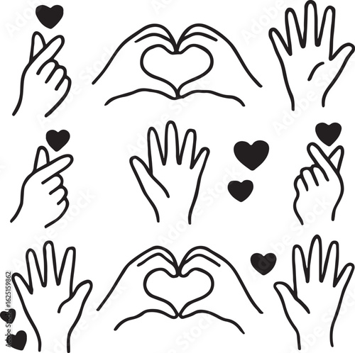 Various hand gestures forming hearts isolated on white background