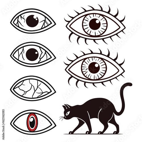 Halloween icon set eyeball cracked eyeball floa