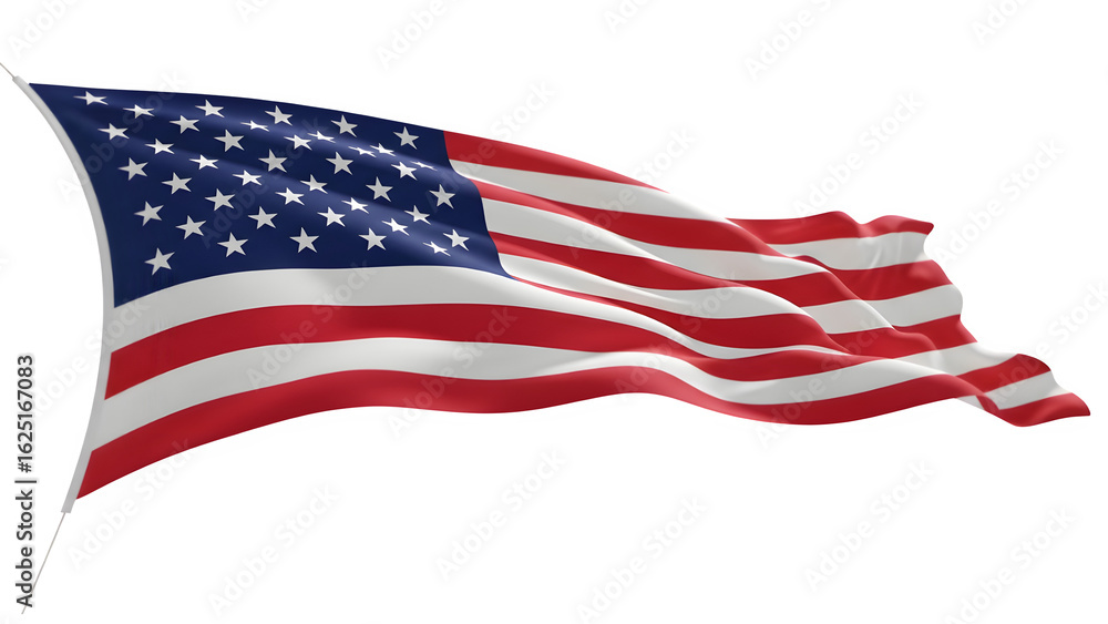 Fototapeta premium Waving American Flag on Black Background PNG