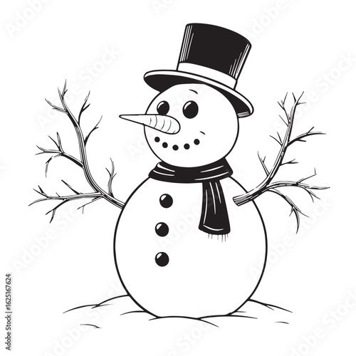 black Winter Snowman Silhouette Vector, High Quality Illustration on White Background