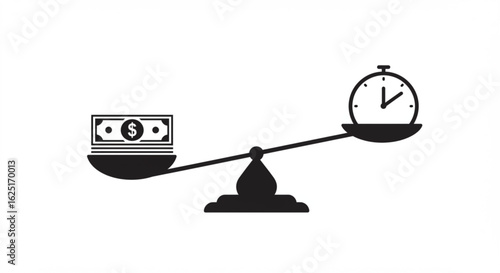 Balancing Act Money and Time in a Conceptual Illustration.