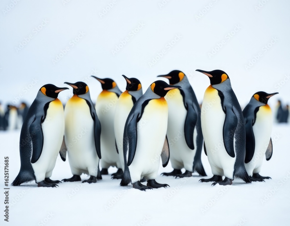 Obraz premium A group of penguins stand side by side, showcasing their social behavior and group dynamics