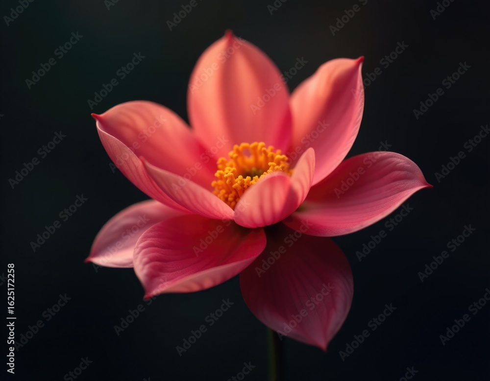 Fototapeta premium A close-up shot of a single pink flower against a black background
