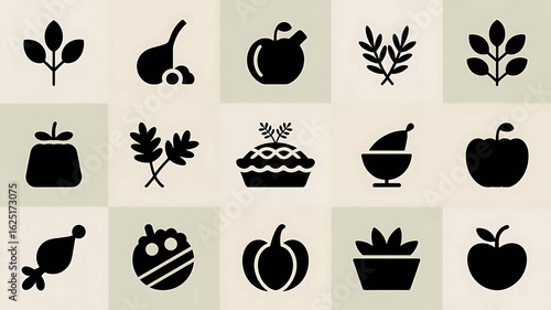 Black icons representing autumn harvest symbols.
