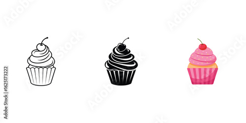 Cupcake illustrations in multiple styles and colors