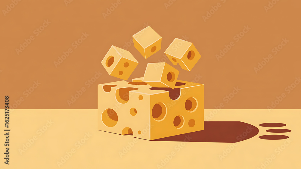 Obraz premium Cheese cubes levitate from a larger block, suggesting a concept. 