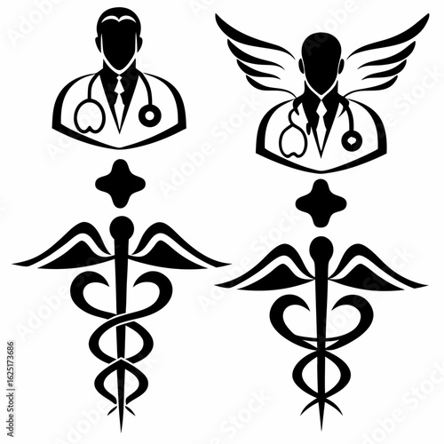 Stylized vector images:
medical symbols
doctor silhouettes
healthcare elements
Clear lines, professional execution.