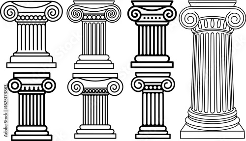 Ionic columns architectural elements black and white line art classical architecture