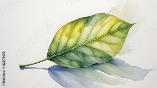 "Single Green Leaf Isolated on White Background – Minimal Nature Botanical Element for Design and Eco Concepts