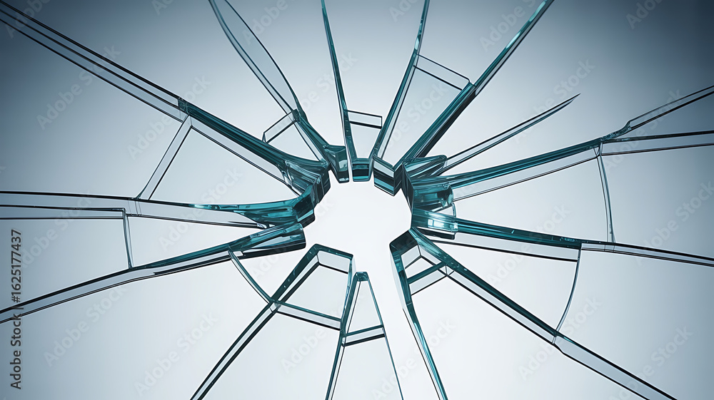 Fototapeta premium Shattered glass, radial cracks, a broken surface.