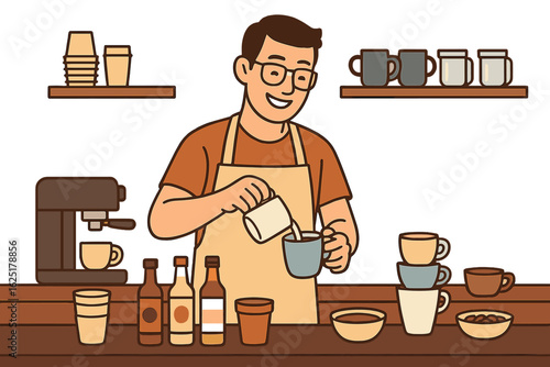 A skilled barista steams milk to create a delightful coffee experience in a contemporary cafe