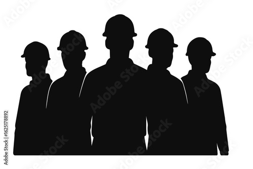 Vector art design featuring a silhouette illustration of a team of construction workers