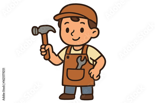 A figurine of a blacksmith in chibi style is depicted holding various tools in front of an anvil