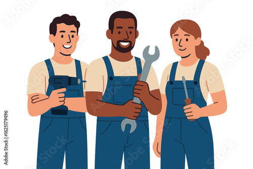 Illustration asset featuring construction workers with drills in a hand drawn style