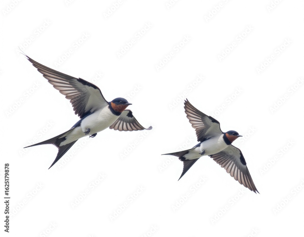Fototapeta premium Two birds soaring through the sky, flying side by side