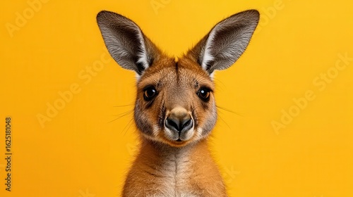 Red Kangaroo Portrait Against Yellow Background