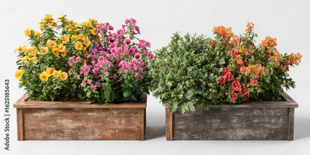 Naklejka premium The vibrant flower planters showcasing colorful blooms in stunning outdoor arrangement.