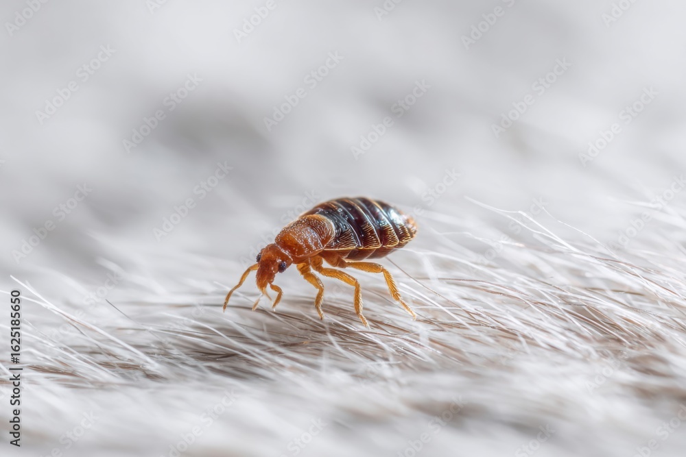 Fototapeta premium Close-Up of a Flea Crawling on Fur Surface, Detailed Macro Shot