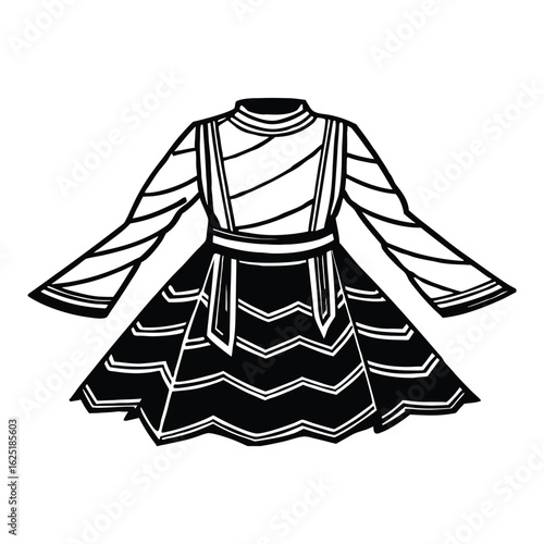 Silhouette of double layered kameez isolated on a white background