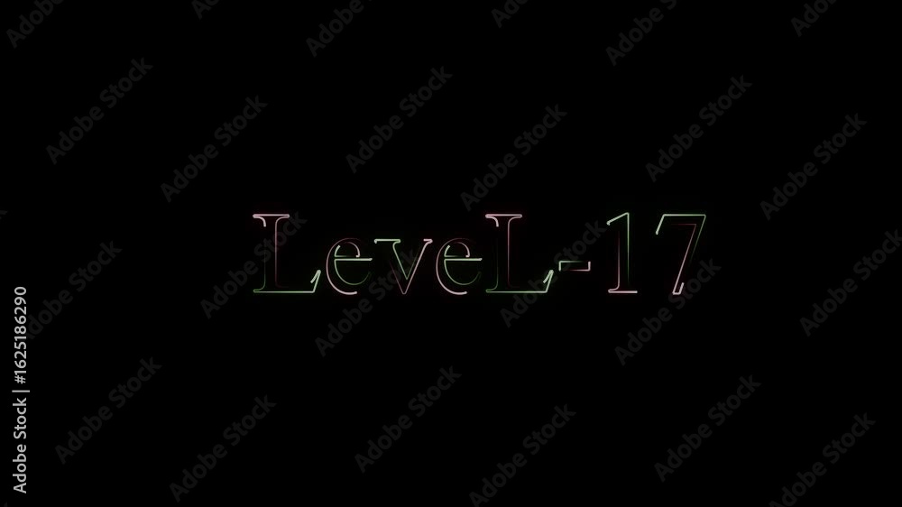 Level 17, text level change video animation for video game, game round level concept.