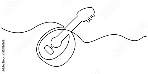 A single line drawing of a domra. Continuous line domra icon. One line icon. Vector illustration, Domra in a single line drawing. Modern illustration, pro vector. simple minimal concept. 