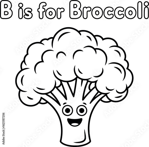 B is for broccoli coloring page isolated on white background