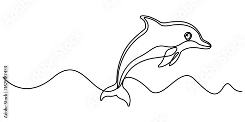 Continuous single drawn one line drawing of whale. Vector illustration, Bottlenose dolphin in single line draw. Simple illustration of dolphin pair line art vector illustration, Editable stroke. 