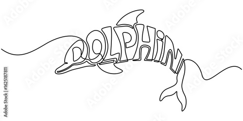 Continuous single drawn one line drawing of whale. Vector illustration, Bottlenose dolphin in single line draw. Simple illustration of dolphin pair line art vector illustration, Editable stroke. 