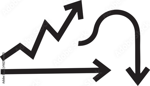 Film & VideoBold Black Arrows: Upward Trend, Sideways Movement, and Downward Curve;  Business Growth, Risk, and Market Volatility Concept.
