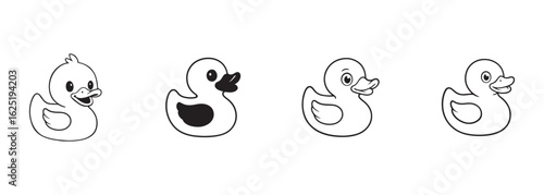 Set of Cute Duck Outline Icons Bath Toy Illustrations, and soild white background
