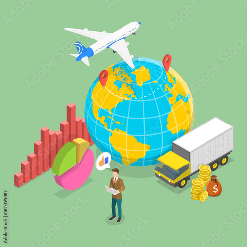 3D Isometric Flat Vector Illustration of Import Tariffs and Trade Restrictions, Optimizing Transportation Costs