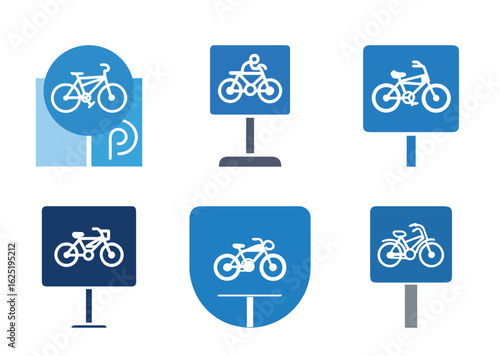 Collection of Blue and White Bicycle and Bicycle Parking Sign Illustrations