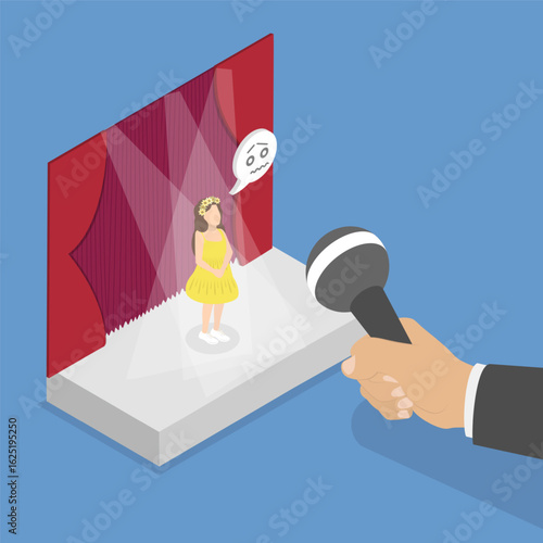 3D Isometric Flat Vector Illustration of Stage Fright, Terrified Person Of Public Speaking