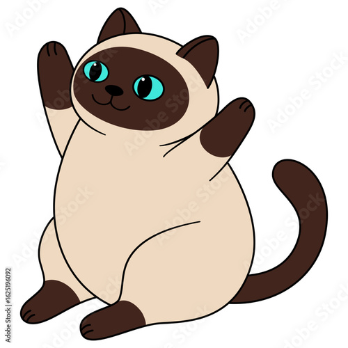 Cute fat Siamese cat. Flat and Simple Design, Isolated Elements in no Background.