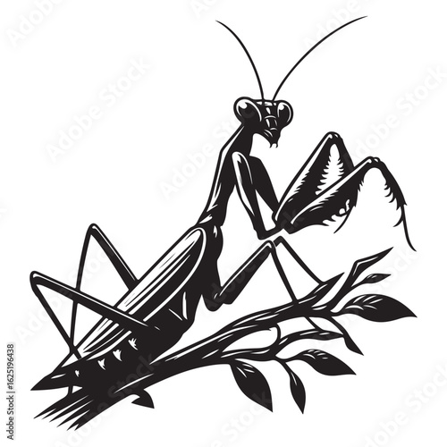 Praying mantis perched on a branch, image vector isolated on white background