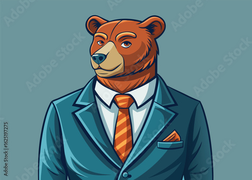 Dapper Bear in Tailored Blazer Gentleman Animal Fashion Illustration Art Design 