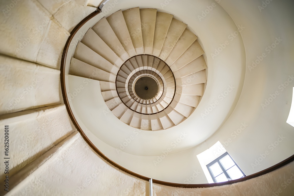 Fototapeta premium Interior shot of a spiraling circular staircase with stone steps in the old church of St Nicholas