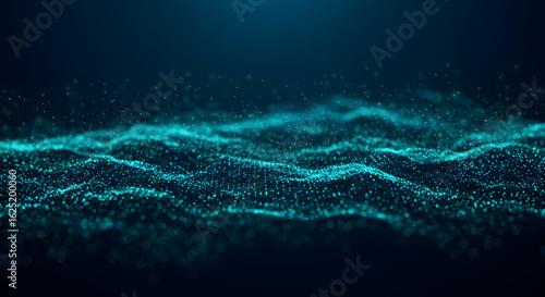 Abstract glowing blue green wave pattern on dark background