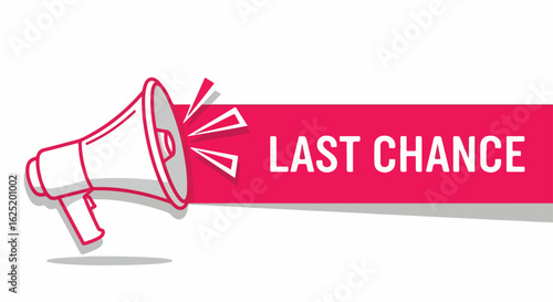 Last Chance promotional banner with a pink outlined megaphone. Flat graphic design for sales and marketing.