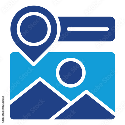 Photo Location Glyph Blue Silhouette Icon Vector Design - Image with a location pin, representing geotagged photos or location-based photography